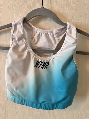 WYNR Racergirl Ombre White to Blue Sports Bra